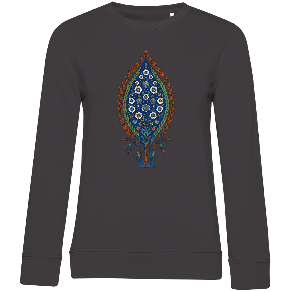 Damen Bio Sweatshirt mit türkischem Blumenmuster – Nachhaltige Mode mit kunstvollem Design