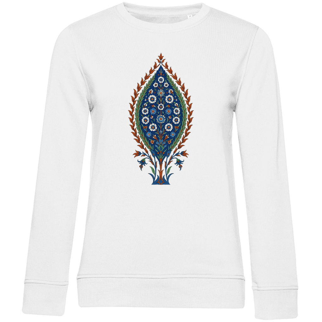 Damen Bio Sweatshirt mit türkischem Blumenmuster – Nachhaltige Mode mit kunstvollem Design